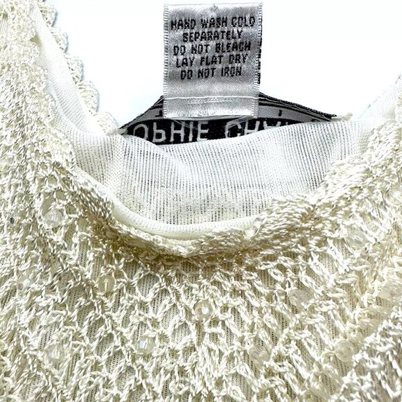 Sophie Chang Womens Dressy Rayon Beaded Crochet Blouse Ivory White Iridescent M - Picture 6 of 6